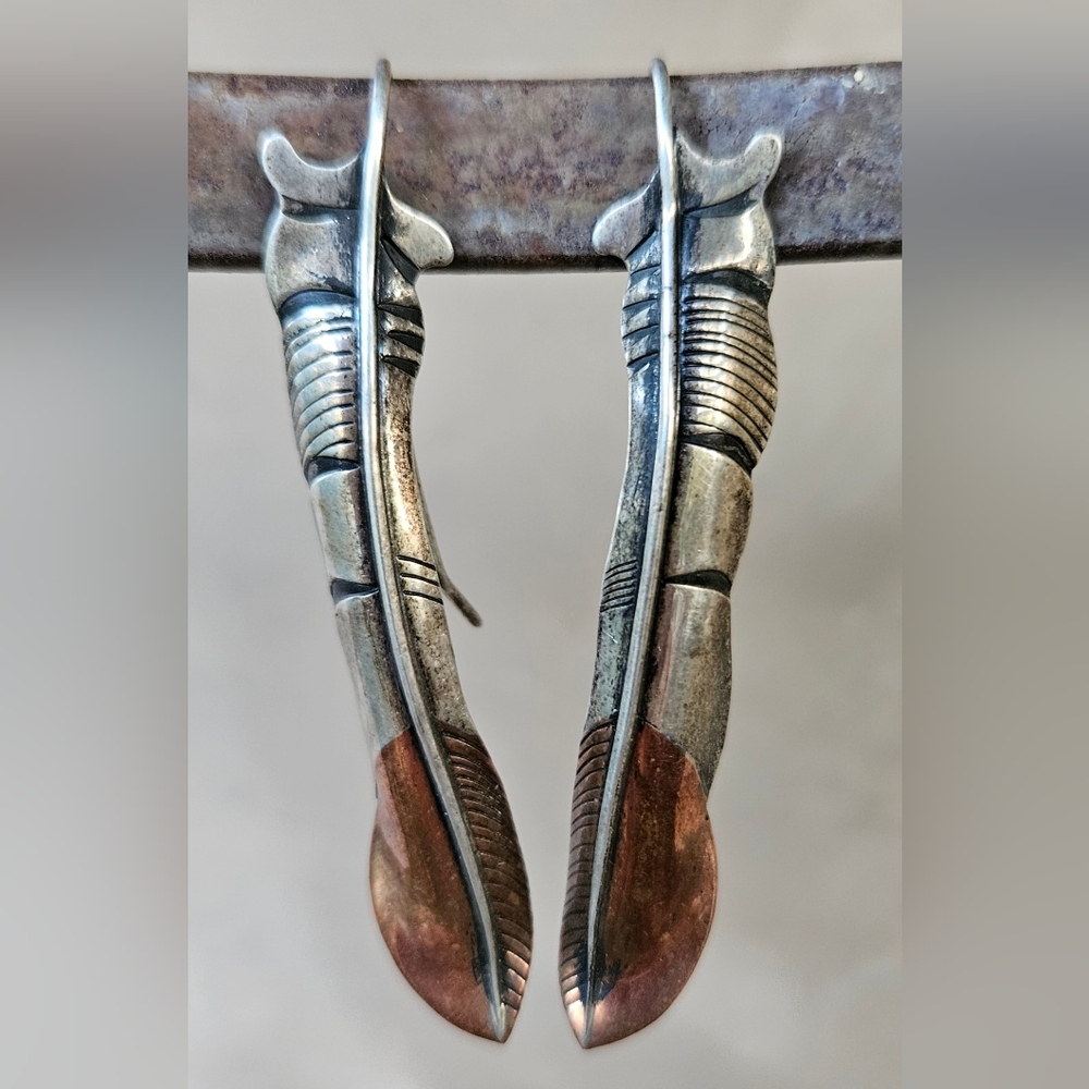 Fabulous Signed Sterling Feather Earrings